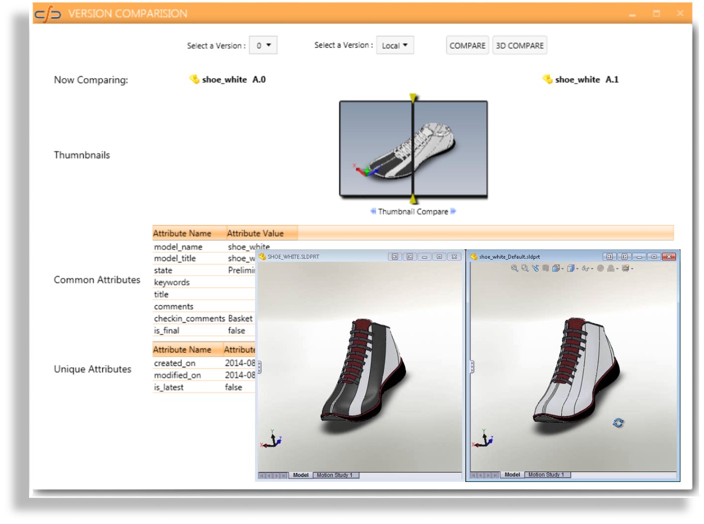 Version Viewer Carousel To Analyze Entire Design Progression - Compare And Analyze Design Changes: 2D Visual Slide-N-Comapre And Comprehensive 3D Compare Automation