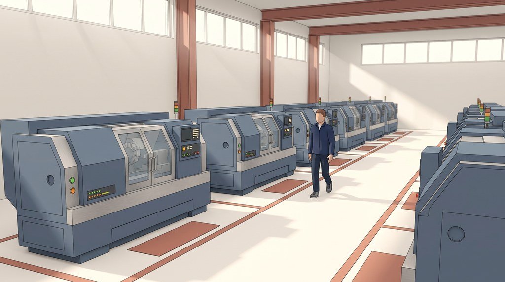 A plant office with the whole shop shown on one screen