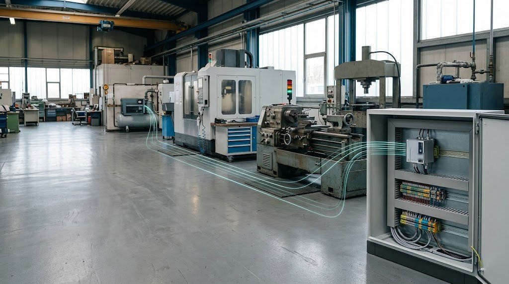 A machining hall with each machine marked where it stands